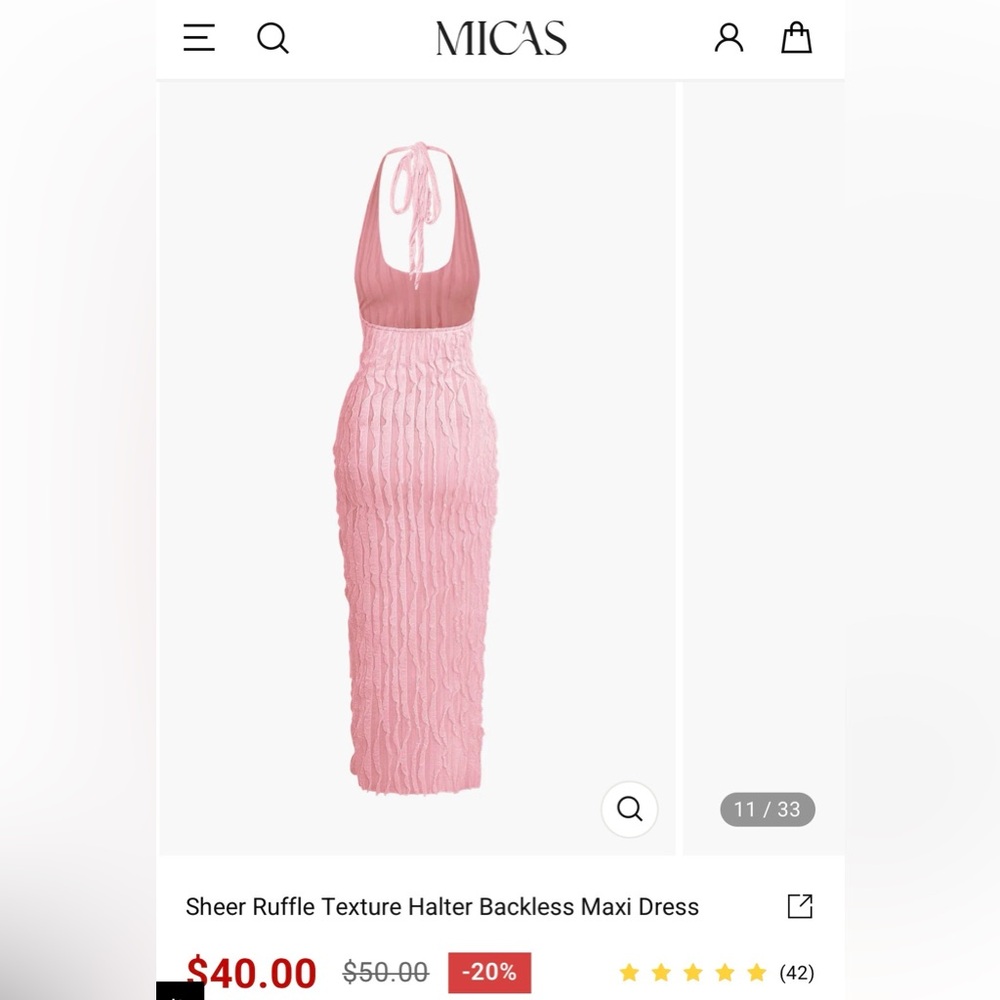 Micas - Sheer Ruffle Texture Halter Backless Maxi Dress - Picture 6 of 6